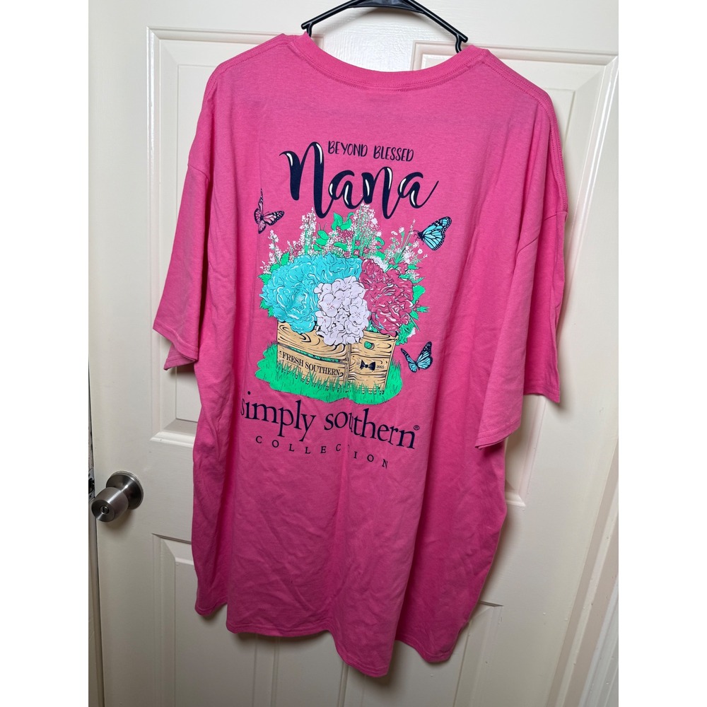 Simply Southern Beyond Blessed Nana Pink Graphic T-Shirt XXL Floral Butterfly